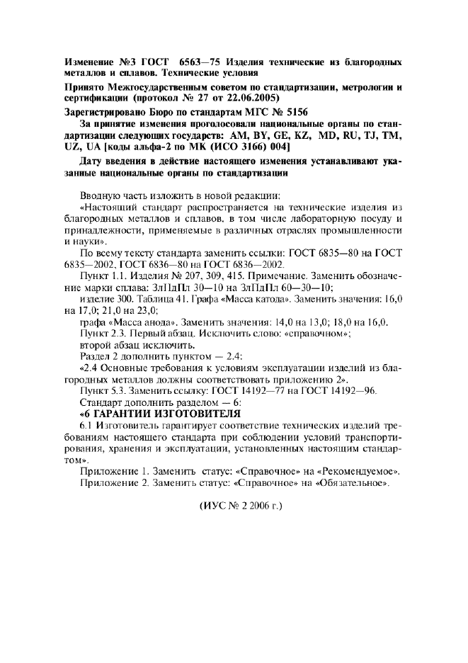 Изменение №3 к ГОСТ 6563-75